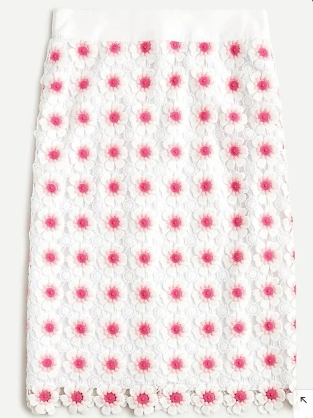 J Crew Floral Crochet Pencil Skirt White Pink 14